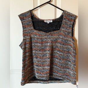 Andria Lieu XL Textured Knit Tank Earth Tone Stripe Boutique Contemporary